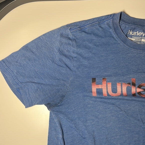 Hurley Premium Fit Cotton-Blend Blue Hurley Logo Short Sleeve Tee - Medium - Picture 3 of 13